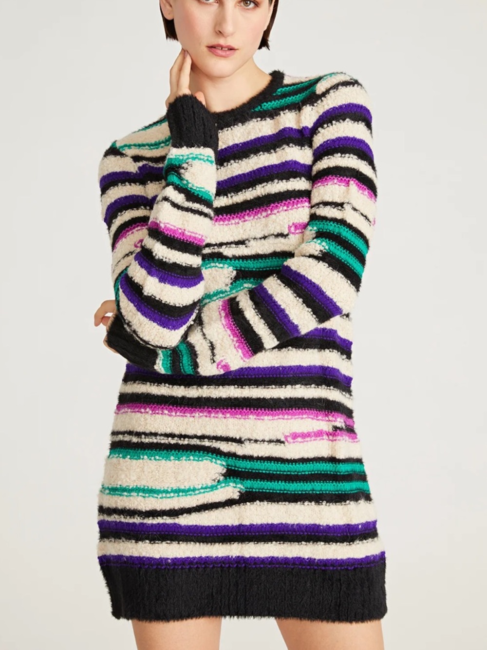AMUR Lorelle Teddy Sweater Dress Wool Alpaca Striped Knit Mini Small NWT